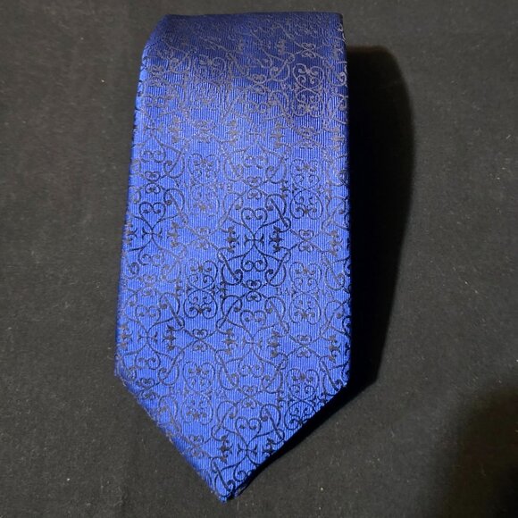 Canali Made in Italy 100% Silk Necktie - Blue Scroll - 3 1/4" x 60" - Picture 1 of 6